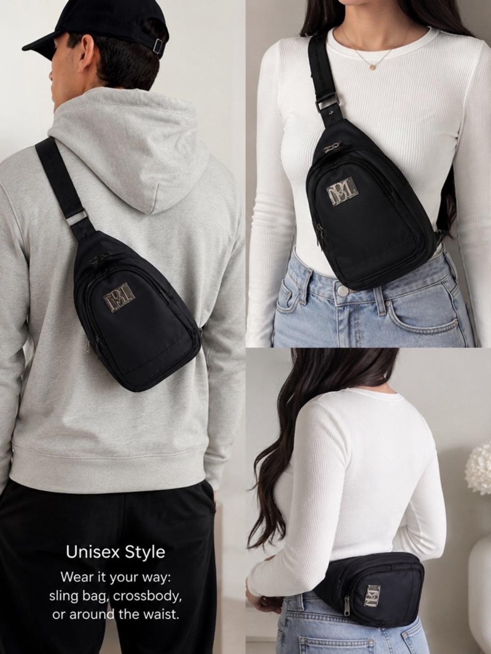 Badgley Mischka Black Sling Bag Crossbody Belt Bag Unisex NWT Travel